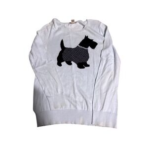 Loft Outlet Womens Light Blue Scottie Dog Plaid Pearl Collar Sweater Small